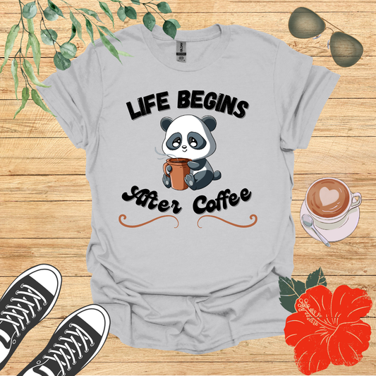 Kawai Panda "Life Begins After Coffee" T-Shirt